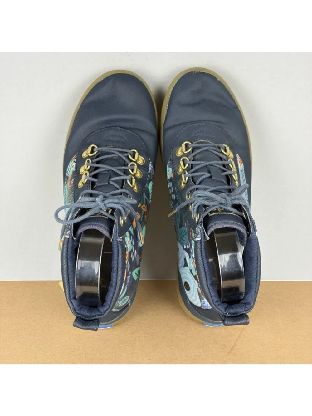 Keds Rifle Paper Company Floral Black Ankle Boots Womens 7.5 Navy Blue Lace Up